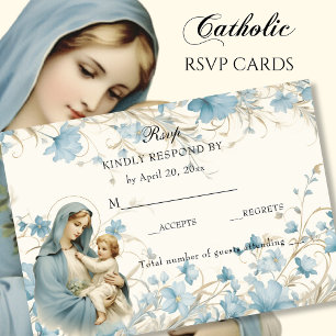 Catholic Floral Blessed Mary Blue Floral  RSVP Card