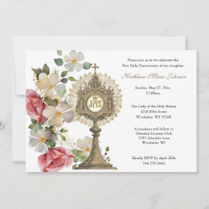 Catholic Floral Communion Eucharist Girl Invitation
