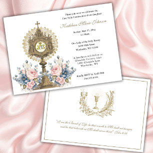 Catholic Floral Communion Eucharist Girl or Boy Invitation
