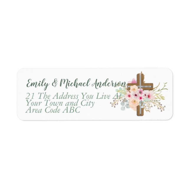 Catholic Floral Cross Return Address -ANY Occasion Label (Front)