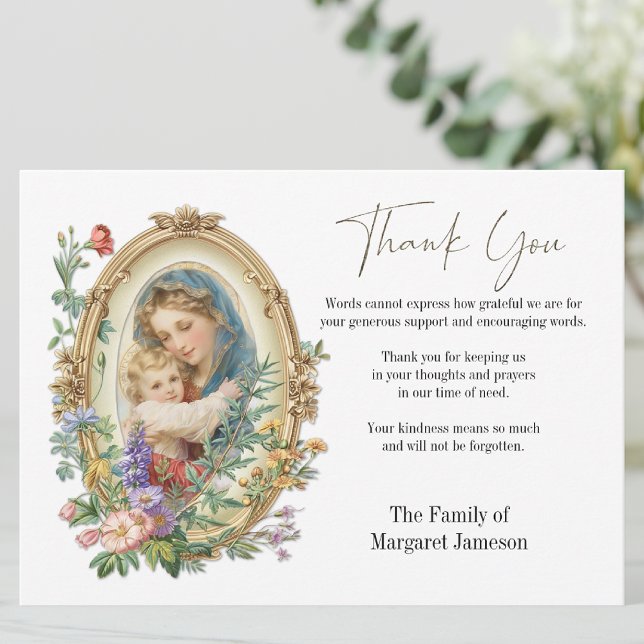 Catholic Floral Funeral Condolence Sympathy Thank You Card (Creator Uploaded)