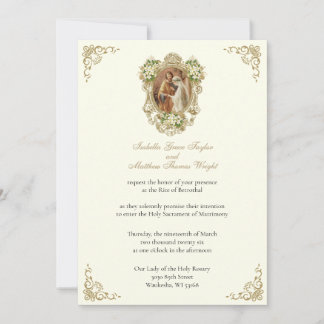 CATHOLIC FLORAL GOLD  BETROTHAL INVITATIONS