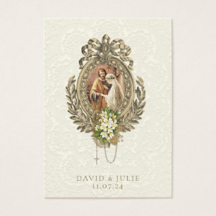 Catholic Floral Gold Wedding Holy Card