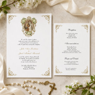 CATHOLIC FLORAL GOLD WEDDING INVITATIONS