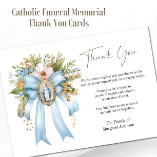 Catholic Floral Mary Funeral Condolence Sympathy Thank You Card