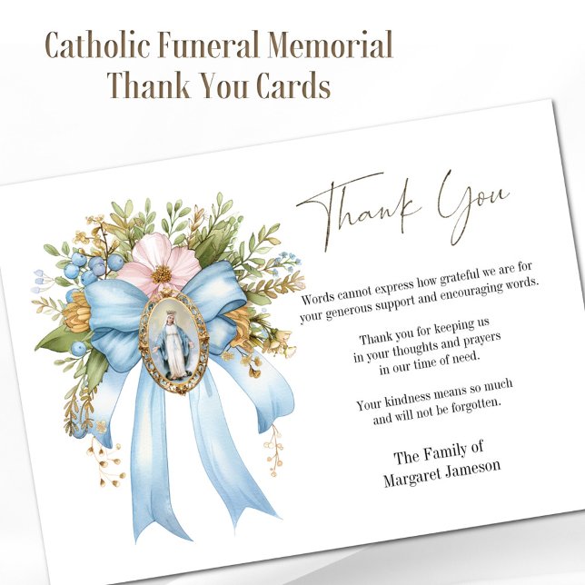 Catholic Floral Mary Funeral Condolence Sympathy Thank You Card (Creator Uploaded)