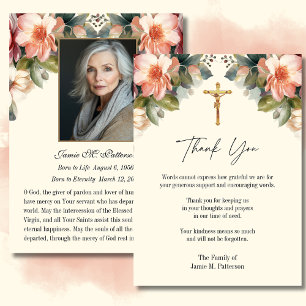 Catholic Floral Photo Funeral Condolence Sympathy Thank You Card