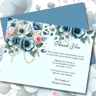 Catholic Floral Rosary Funeral Condolence Sympathy Thank You Card