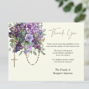 Catholic Floral Rosary Funeral Condolence Sympathy Thank You Card