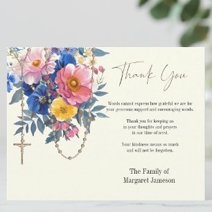 Catholic Floral Rosary Funeral Condolence Sympathy Thank You Card