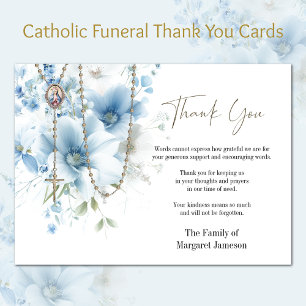 Catholic Floral Rosary Funeral Condolence Sympathy Thank You Card