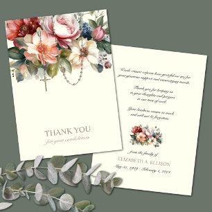 Catholic Floral Rosary Funeral Condolence Sympathy Thank You Card