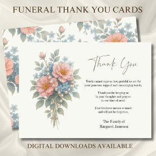 Catholic Floral Rosary Funeral Condolence Sympathy Thank You Card
