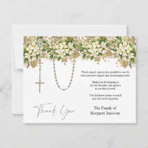 Catholic Floral Rosary Funeral Condolence Sympathy Thank You Card