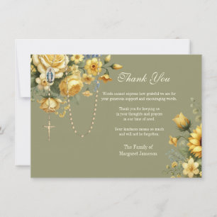 Catholic Floral Rosary Funeral Condolence Sympathy Thank You Card