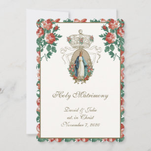 Catholic Floral Wedding Church Reception Combined  Invitation