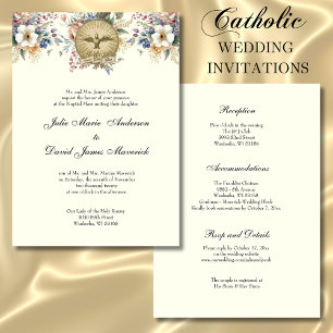 Catholic Floral Wedding Reception Combo Invitation