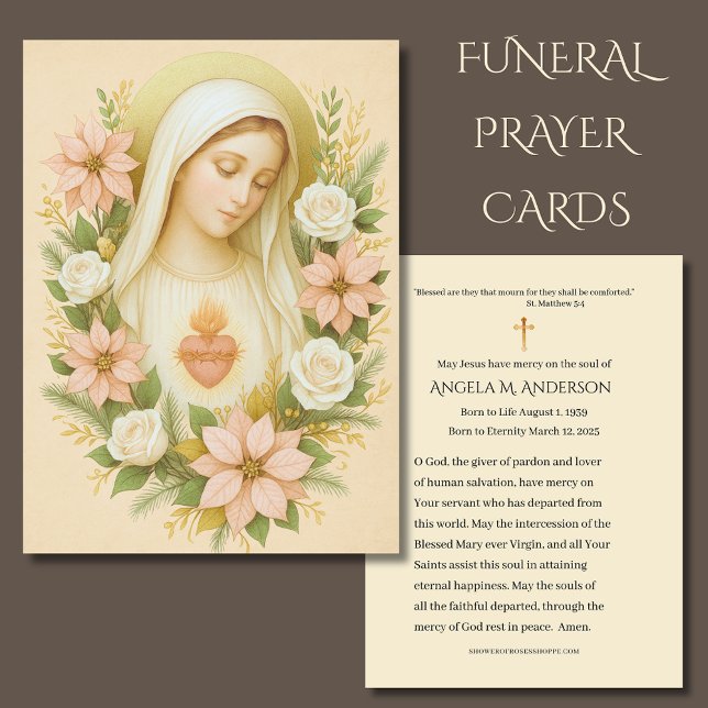 Catholic Funeral Blessed Mary Poinsettias Business Card (Creator Uploaded)