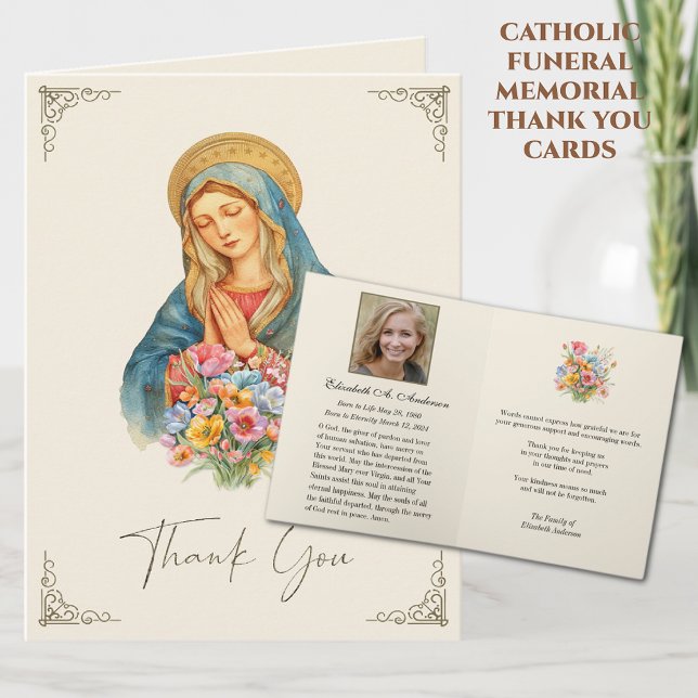 Catholic Funeral Blessed Mary Thank you  Note Card (Creator Uploaded)