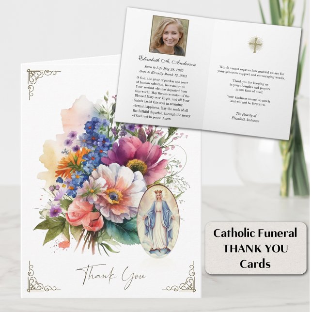 Catholic Funeral Floral Mary Thank you  Note Card (Creator Uploaded)