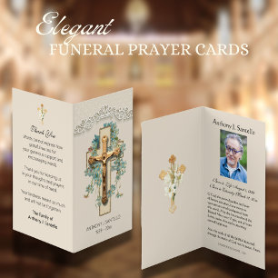 Catholic Funeral Gold Crucifix Prayer Photo Card