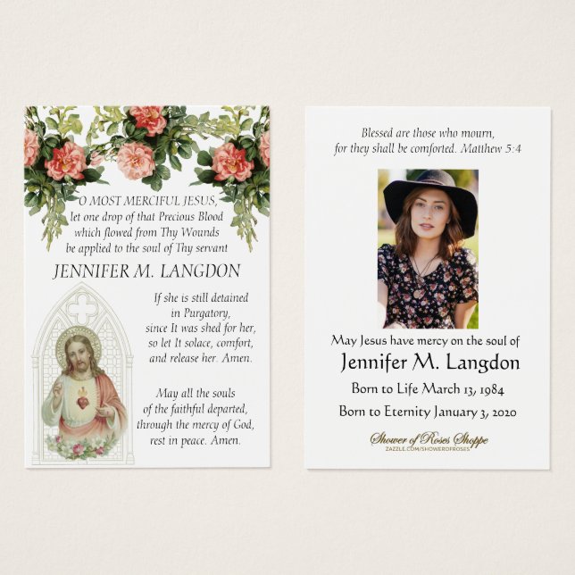 Catholic Funeral Jesus Floral Vintage Prayer (Front & Back)