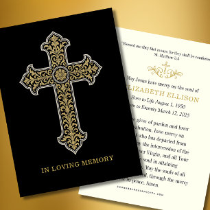 Catholic Funeral Memorial   Gold Cross Prayer