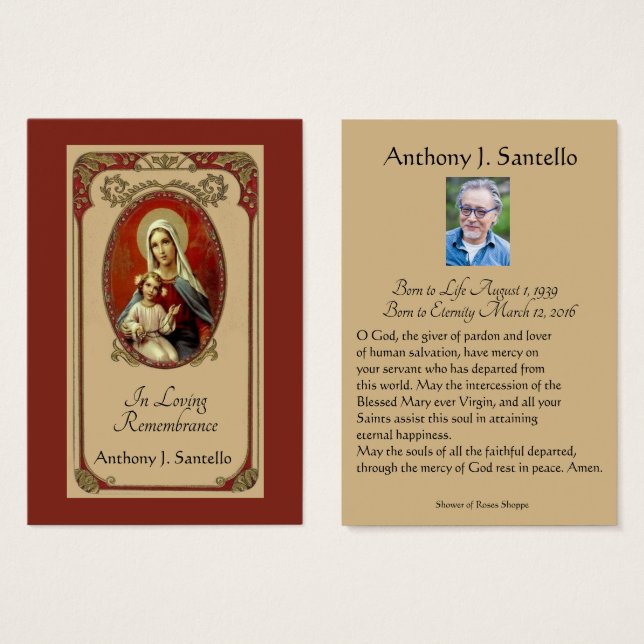 Catholic Funeral Memorial Prayer Holy Card (Front & Back)