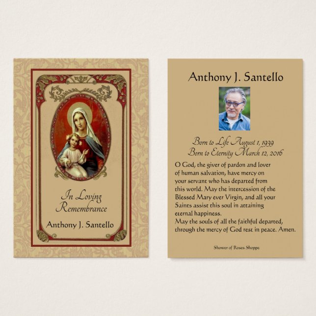 Catholic Funeral Memorial Prayer Holy Card (Front & Back)
