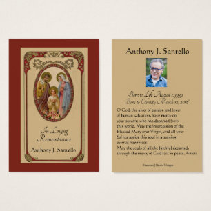 Catholic Funeral Memorial Prayer Holy Card