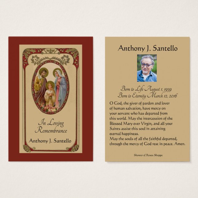 Catholic Funeral Memorial Prayer Holy Card (Front & Back)