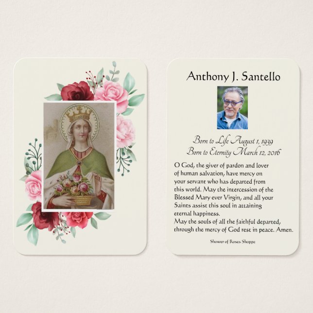 Catholic Funeral Memorial Prayer Holy Card (Front & Back)