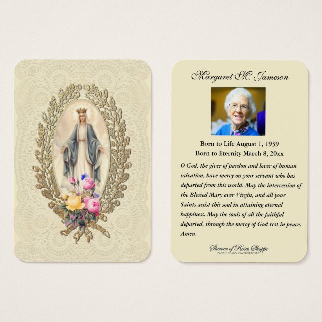 Catholic Funeral Memorial Prayer Holy Card (Front & Back)
