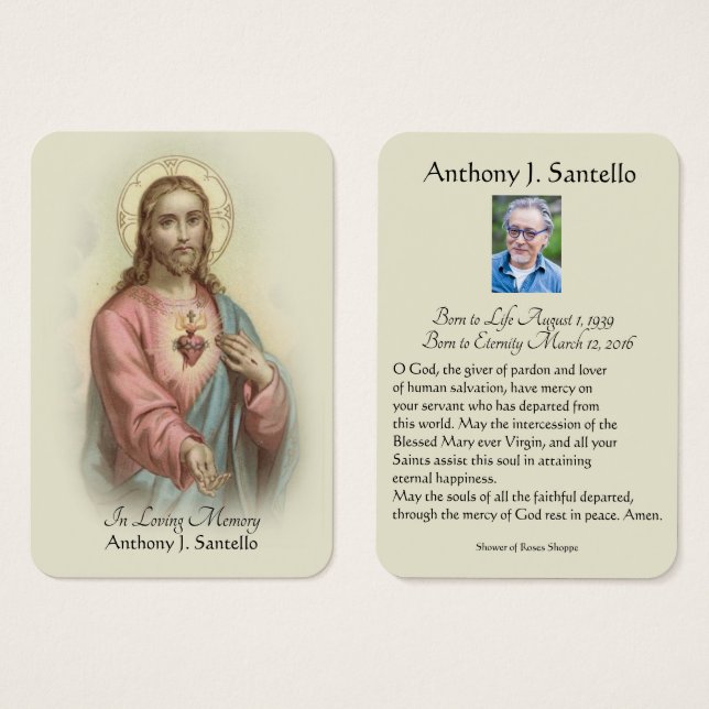 Catholic Funeral Memorial Prayer Holy Card (Front & Back)