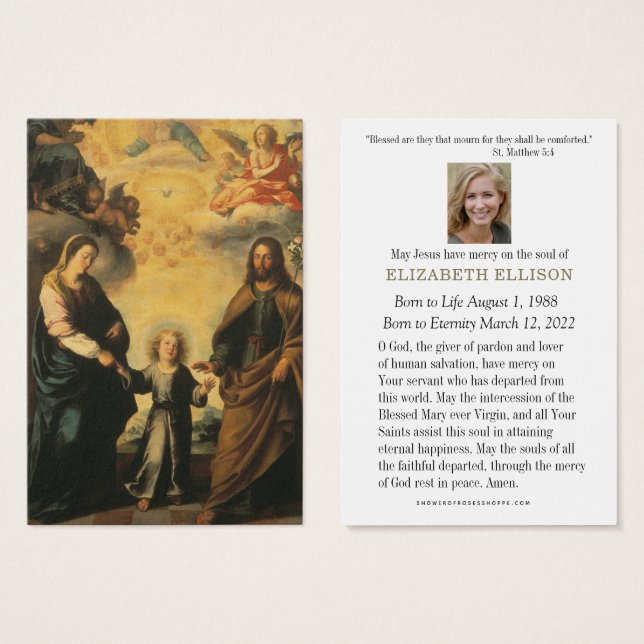 Catholic Funeral Memorial Prayer Jesus Mary Joseph (Front & Back)