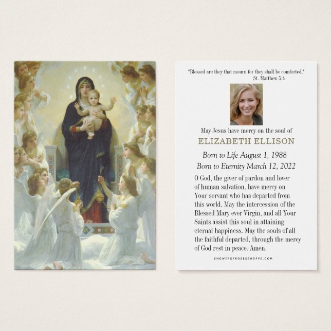 Catholic Funeral Memorial Virgin Angels Jesus  (Front & Back)