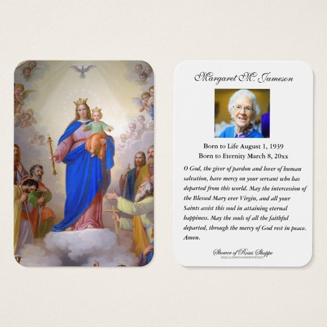 Catholic Funeral Memorial Virgin Mary Holy Card (Front & Back)