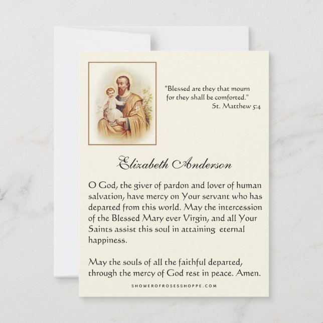 Catholic Funeral St. Joseph Religious Prayer  Announcement (Back)