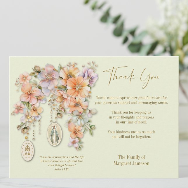 Catholic Funeral Sympathy Condolence Mary Thank You Card (Creator Uploaded)