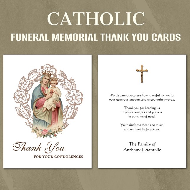 Catholic  Funeral Sympathy Holy Card Thank You (Traditional Catholic Funeral Memorial Thank you Cards)