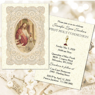 Catholic Girl First Holy Communion Invitation
