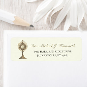 Catholic gold Monstrance IHS Eucharist Return Address Label