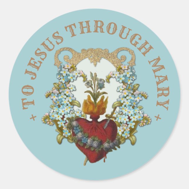 Catholic Heart of Mary Religious Elegant Prayer Classic Round Sticker (Front)