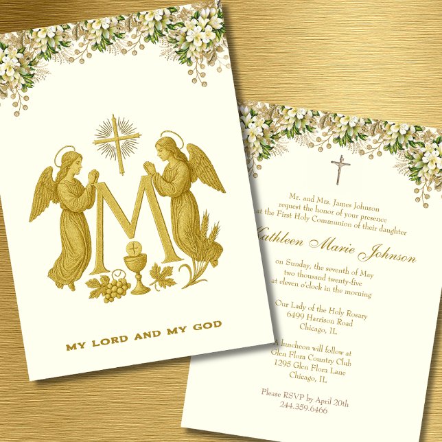 Catholic Holy Communion Angels Floral Invitation (Creator Uploaded)