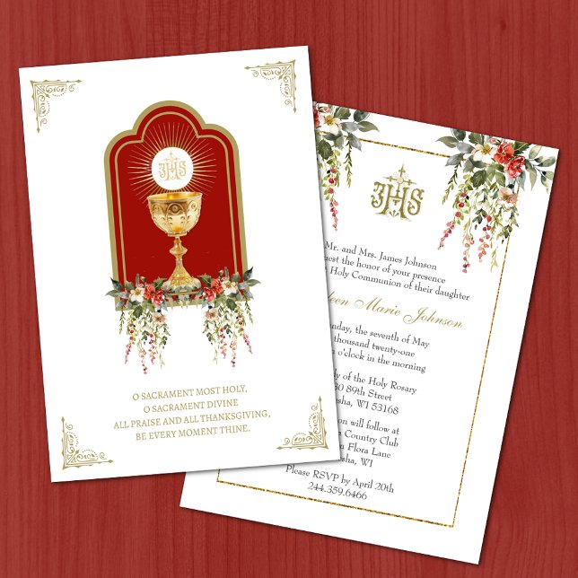 Catholic Holy Communion Elegant Floral Invitation (Creator Uploaded)