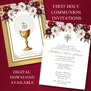 Catholic Holy Communion Floral Eucharist Invitation