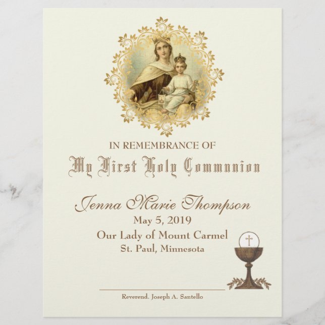 Catholic Holy Communion Remembrance Certificate (Front)