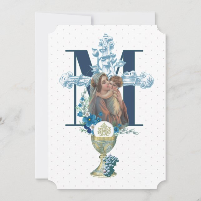 Catholic  Holy Communion Virgin Mary Jesus Invitation (Front)
