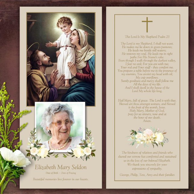 Catholic Holy Family Funeral Thank You Card (Catholic, Religious, Celebration of Life, In Loving Memory of, Forever in our hearts, funeral cards)