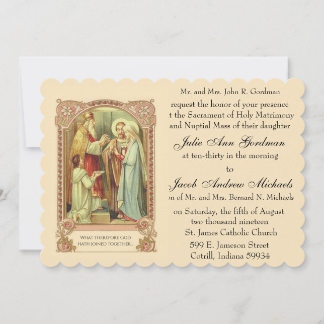 Catholic Holy Family Pink Roses Wedding Invitation (Front)